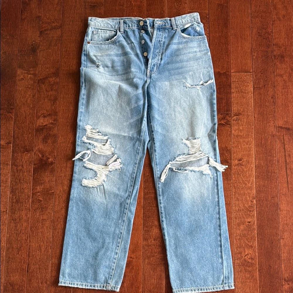 Relaxed Fit Blue Distressed Jeans
